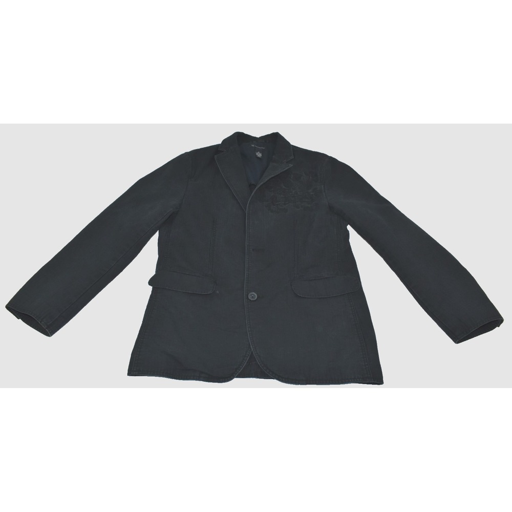 INC Men's Sport Blazer Size M Black Cotton Coat Embroidered Eagle -Flaws-